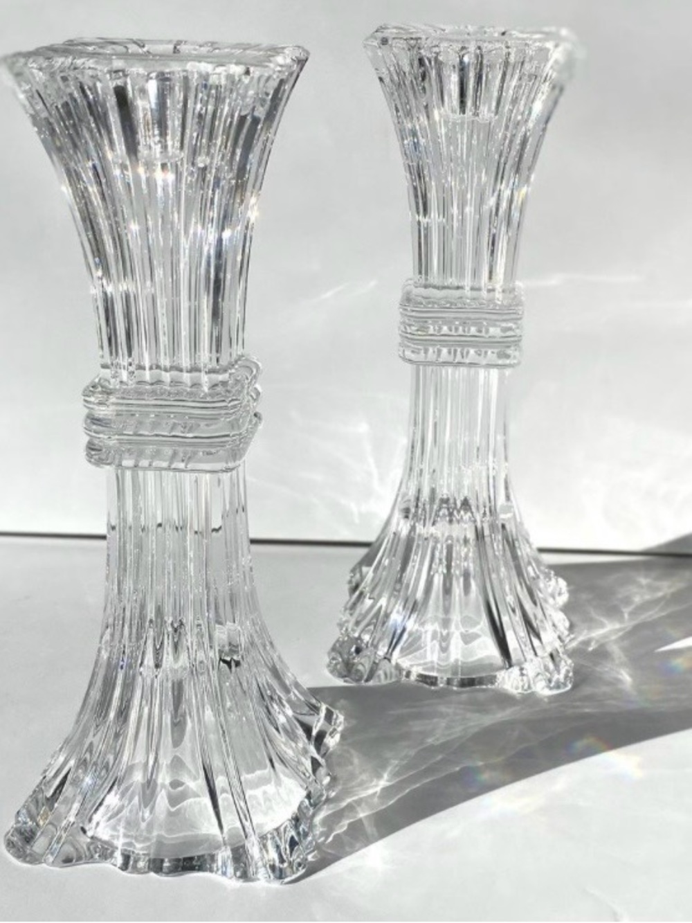Set of 2, 8”/20.32 cm Art Deco Style Crystal Candlestick Holders